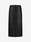 BLACK LEATHER MIDI SKIRT - Blastout