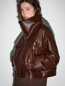 BROWN LEATHER CROP JACKET - Blastout