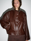 BROWN LEATHER CROP JACKET - Blastout