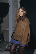 DENIM JACKET WITH LEATHER COLLAR - Blastout