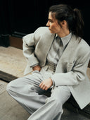 GRAY COLLARLESS BLAZER - Blastout