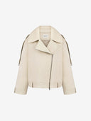 IVORY SHEARLING BIKER JACKET - Blastout