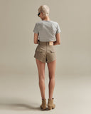 KHAKI COTTON SHORTS - Blastout